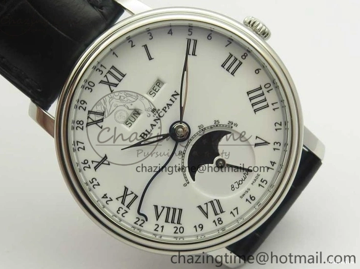 0512 FlexibleFit Villeret Quantième Complet 8 Jours SS Complicated Function OMF 1:1 Best Edition White Dial on Black Leather Strap A 7984